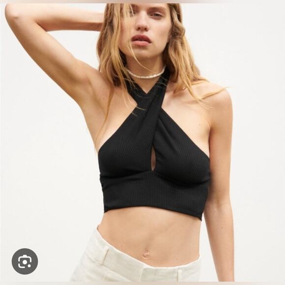 Zara Black Halter Crop Top size Medium NWT - Picture 2 of 3